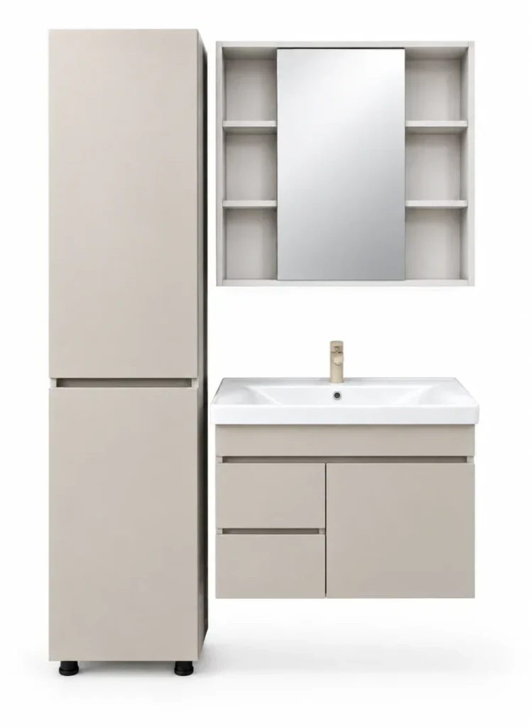 Dulap baie suspendat angel latte (sava) cu 1 ușă și 2 sertare fara maner - 800mm 3