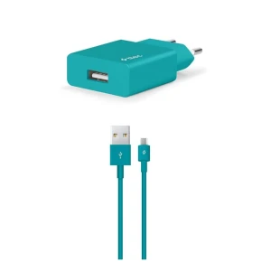 Ttec wall charger with cable usb to micro usb 2.1a (1.2m) smart travel, turquoise