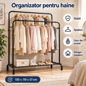 Cuier(suport) pentru haine cu 2 bara 110*56*33*150 rkj118/608 Thumbnail 2