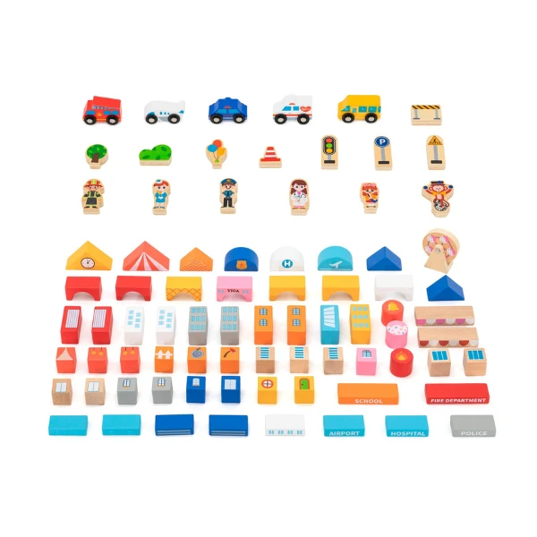 Set de construcție din lemn „oraș” cu planșă de joc, 100 de piese 4