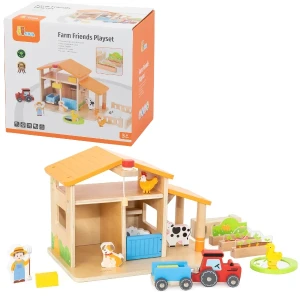 Set de joacă din lemn „fermă” cu animale și tractor