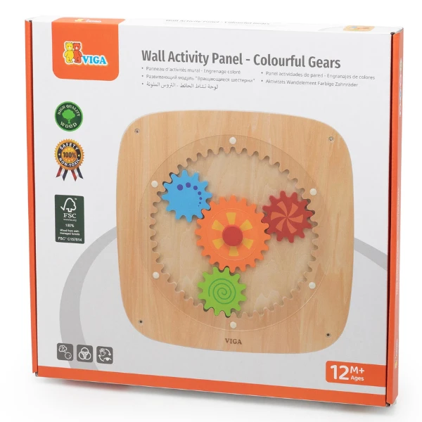 Panou educativ de perete din lemn „roți dințate colorate” 3
