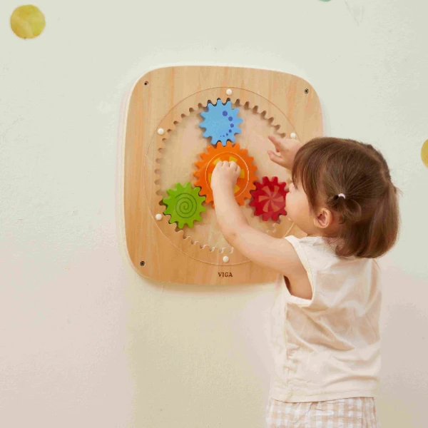Panou educativ de perete din lemn „roți dințate colorate” 5