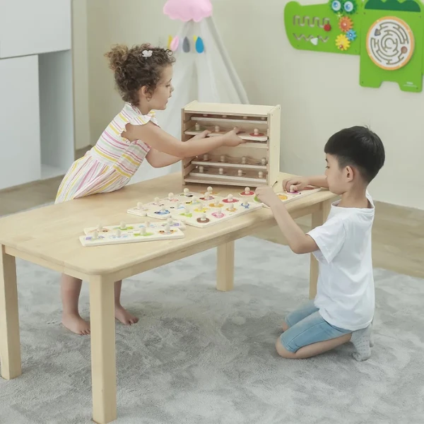 Set de puzzle-uri din lemn cu buton și suport, 12 puzzle-uri 5
