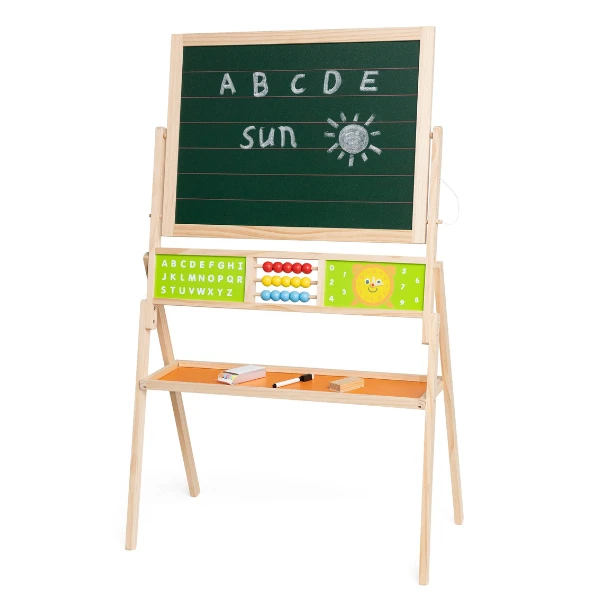 Șevalet pentru copii cu tablă dublă 2 în 1 și panou educativ 4