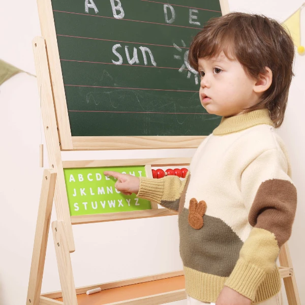 Șevalet pentru copii cu tablă dublă 2 în 1 și panou educativ 11