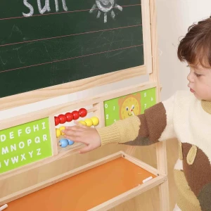 Șevalet pentru copii cu tablă dublă 2 în 1 și panou educativ Thumbnail 12