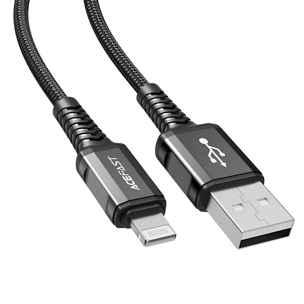 Acefast cable usb to lightning mfi 2.4a 1.2m aluminum alloy, black 2