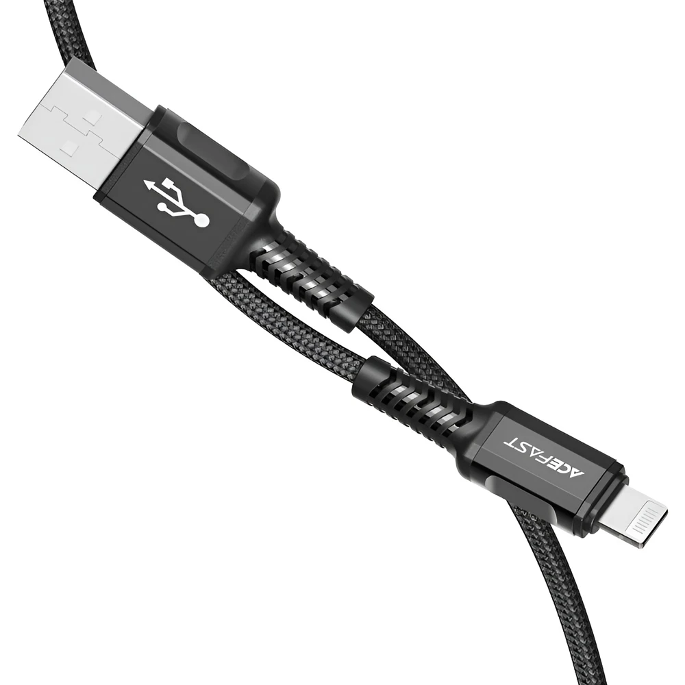 Acefast cable usb to lightning mfi 2.4a 1.2m aluminum alloy, black 3