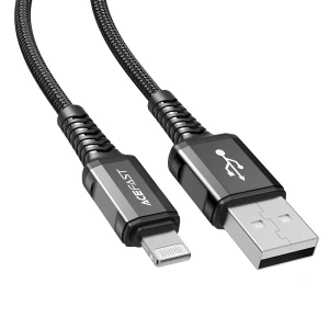 Acefast cable usb to lightning mfi 2.4a 1.2m aluminum alloy, black Thumbnail 2