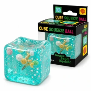 Squishy «кубик льда с ракушками» flippy, 5×5×5 см, бирюзовый