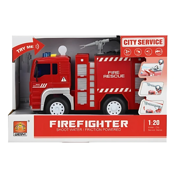 1:20 mașină de pompieri cu furtun de apă cu fricțiune (lumini /sunete) 3