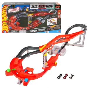 Pistă de curse „circuit de viteză formula 1” hot wheels racing, 3 mașinuțe 1:64