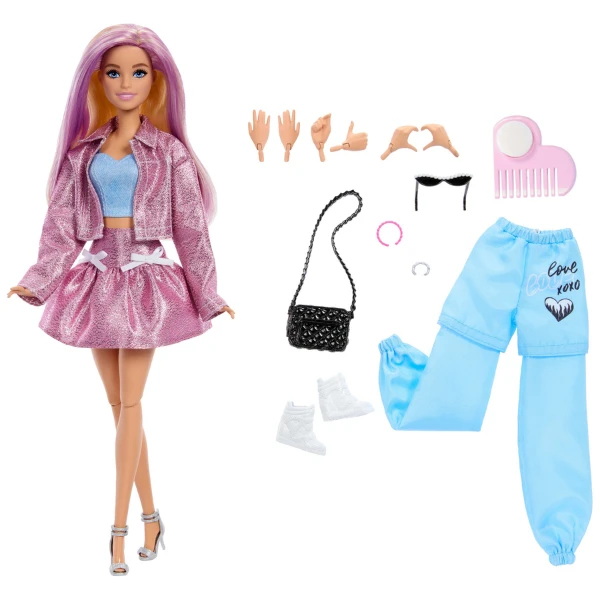 Păpușa barbie cu 4 ținute, accesorii și păr cu schimbare de culoare 6