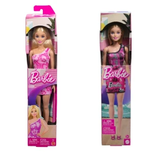 Păpușa barbie fashion cu părul blond și rochie roz cu logo-ul barbie imprimat Thumbnail 7