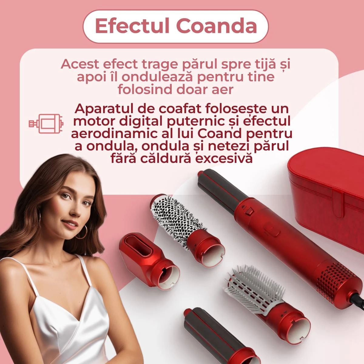 Aparat de coafat parul 5 in 1 (rosu, gri) 3
