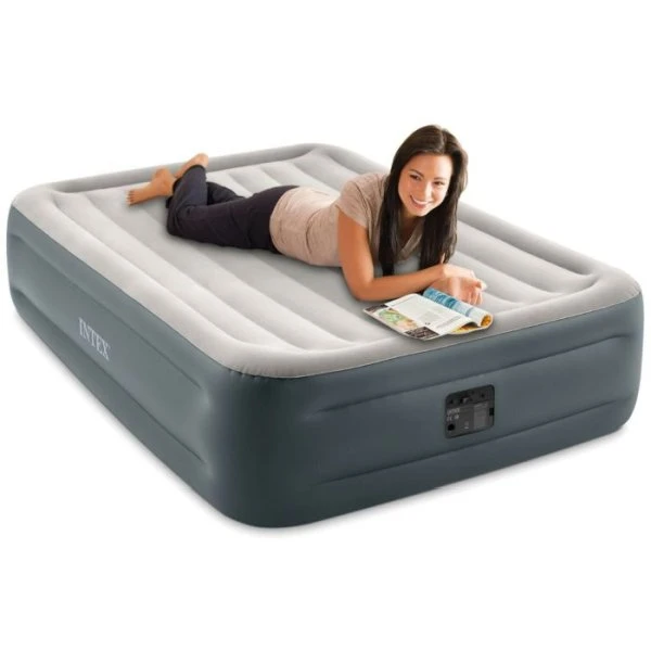 Intex надувная кровать “velur essential” 152x203x46 см с встр.нас. 220в, до 272 кг 2