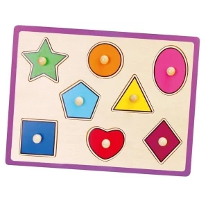Puzzle din lemn cu buton „Figuri geometrice&quot;
