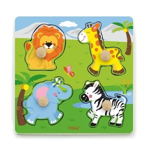 Puzzle din lemn cu buton „animale sălbatice"