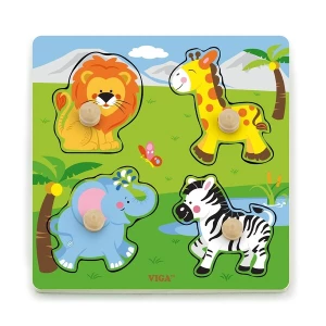 Puzzle din lemn cu buton „Animale sălbatice&quot;
