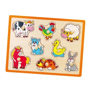 Puzzle din lemn cu buton „Animalele de la fermă&quot; 8 elem.