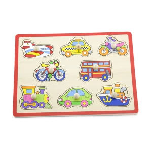 Puzzle din lemn cu buton „Mijloace de transport&quot;