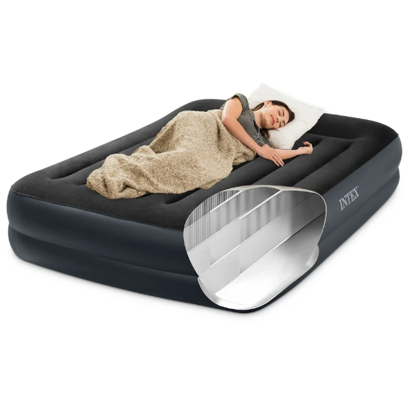 Intex надувной матрас “velur pillow” 152x203x42 см с подголовником, встр.нас. 220в, до 272кг 2