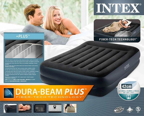Intex надувной матрас “velur pillow” 152x203x42 см с подголовником, встр.нас. 220в, до 272кг 3