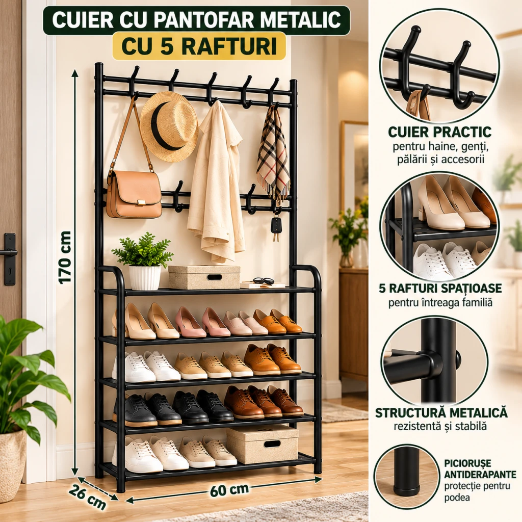 At2681-3n cuier cu pantofar metalic cu 5raft.60x26x170cm/б. 2