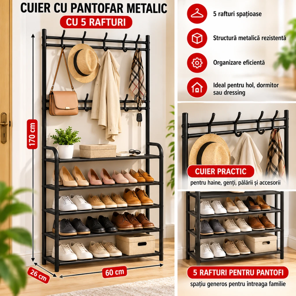 At2681-3n cuier cu pantofar metalic cu 5raft.60x26x170cm/б. 3