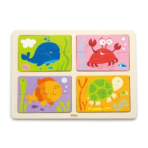 Puzzle din lemn 4 în 1 &quot;Locuitorii mării&quot;