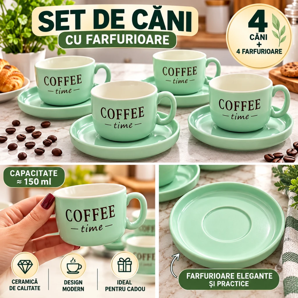 Cana ceramica 240 ml + farfurioara 4 buc. /12 d010-07d 2