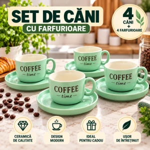 Cana ceramica 240 ml + farfurioara 4 buc. /12 d010-07d