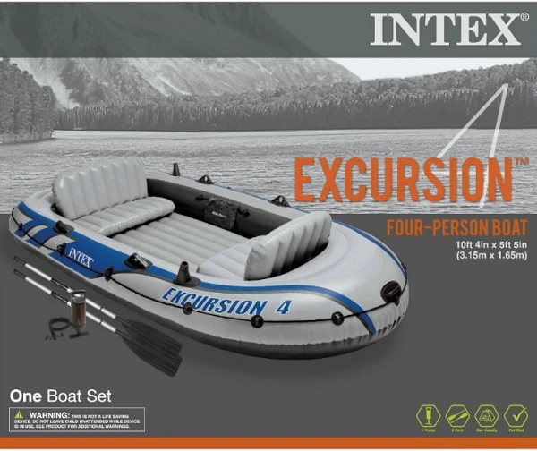 Intex надувная лодка “excursion 4” с веслами и насосом, 315x165x43 см, до 500 кг 3