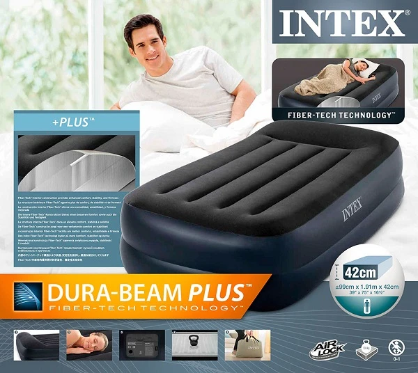 Intex saltea gonflabilă “velur pillow” 99х191х42cm cu tetieră și pompă încorporată 220v, până la 136 kg 3