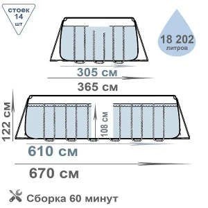 Intex бассейн prism frame oval 610х305×122см, 18202л, металлический каркас Thumbnail 10