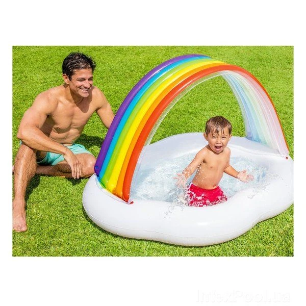 Intex детский надувной бассейн с навесом “радуга” 142x119x84 см, 82 л, 1-3 лет 2