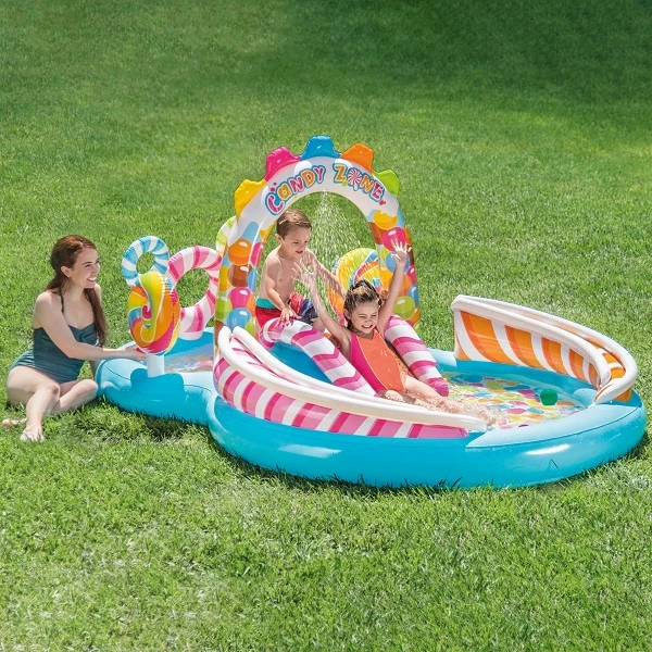 Intex детский надувной центр — бассейн с горкой карамель 295x191x130см, 206л, 2+ 3