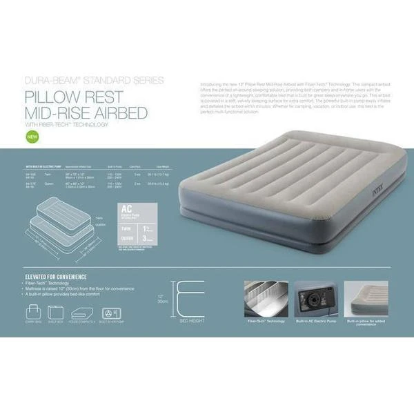 Intex saltea gonflabilă “velur mid-rise air” 152x203x30 cm cu tetieră și pompă încorporată 220v, până la 272 kg 5