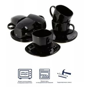 SET NEGRU DE CESTI CU FARFURIE CAFEA 12 PIESE (HFXWB210TBLACK)