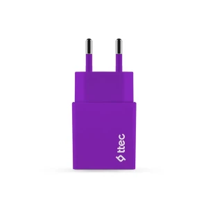 Ttec wall charger with cable usb to lightning 2.4a (1.2m) smart travel, purple  Thumbnail 2