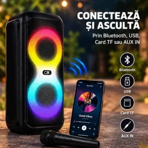 Boxă portabilă wireless bt-2427 cu iluminare led și microfoane Thumbnail 2