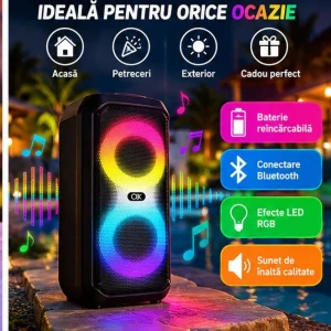 Boxă portabilă wireless bt-2427 cu iluminare led și microfoane