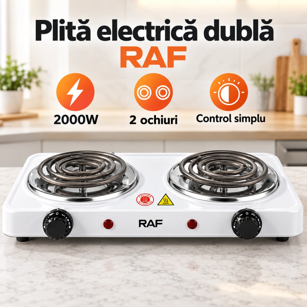 Plită electrică raf r.8020b, 2000 w, 2 arzătoare 2
