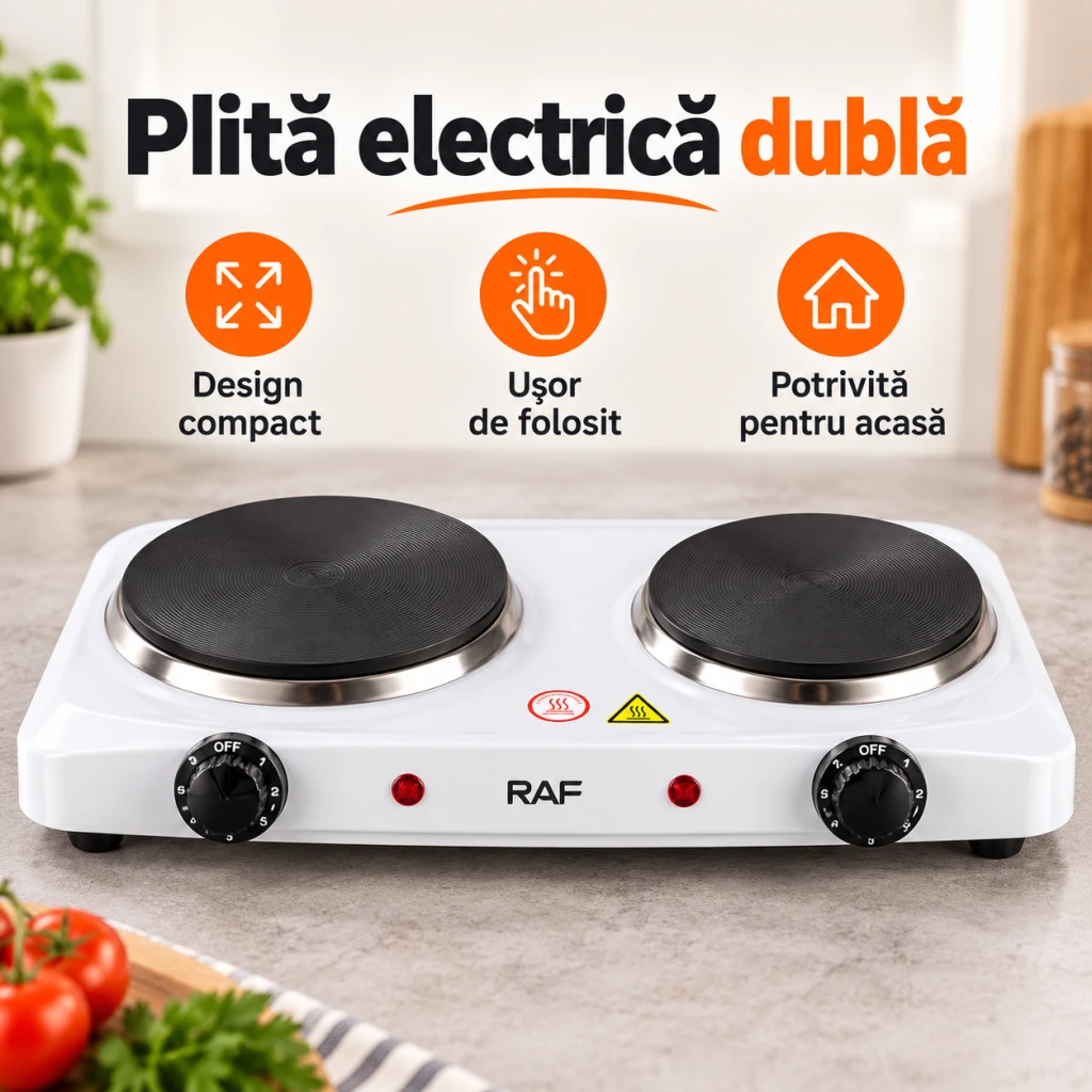 Plită electrică raf r.8020a, 2000 w, 2 arzătoare 3