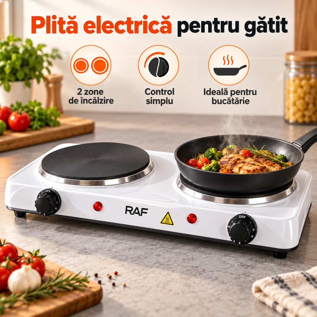 Plită electrică raf r.8020a, 2000 w, 2 arzătoare 2