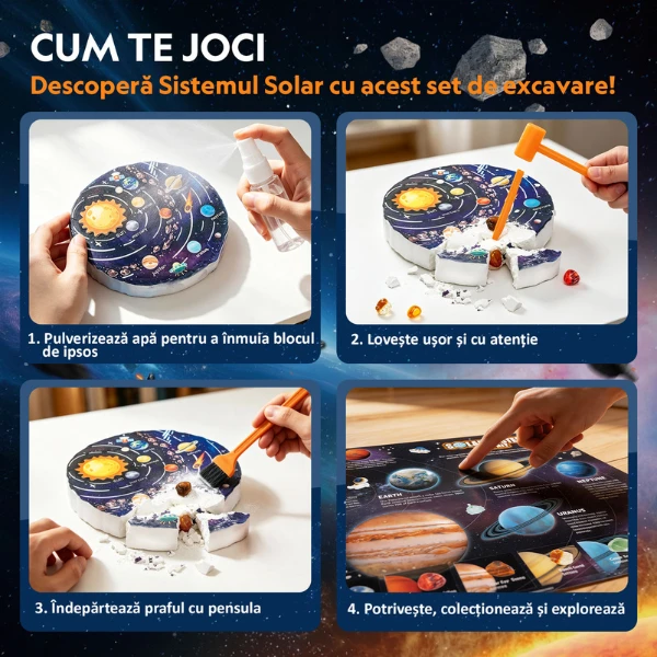 Set stem pentru excavare „sistemul solar”, 8 minerale și 4 figurine 5