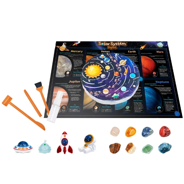 Set stem pentru excavare „sistemul solar”, 8 minerale și 4 figurine 2