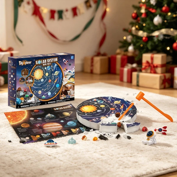 Set stem pentru excavare „sistemul solar”, 8 minerale și 4 figurine 4