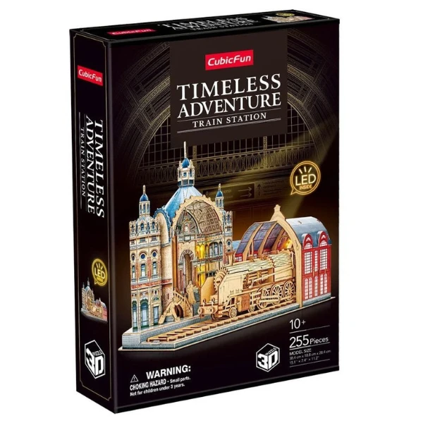 Puzzle 3d „gară feroviară” cu iluminare led, 255 elem. 3